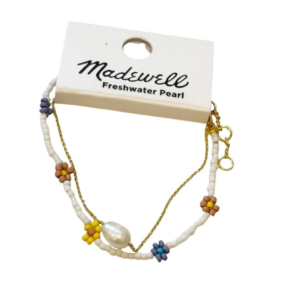 Madewell Freshwater Pearl Daisy Bracelet Set Lighthouse Gold Plated Brass NWT